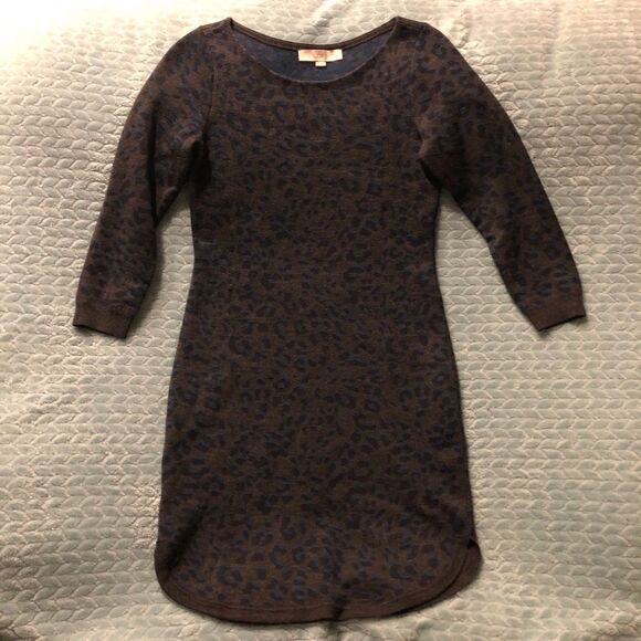 Loft Leopard Print Grey Blue Sweater Dress XS - Picture 3 of 7